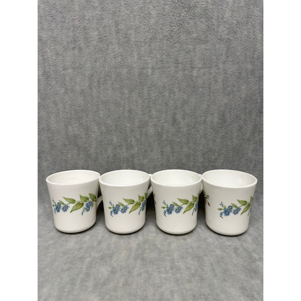 VTG‎ Set 4 My Garden Corelle Corning Coffee Tea Cups Floral Blue & Pink Flowers